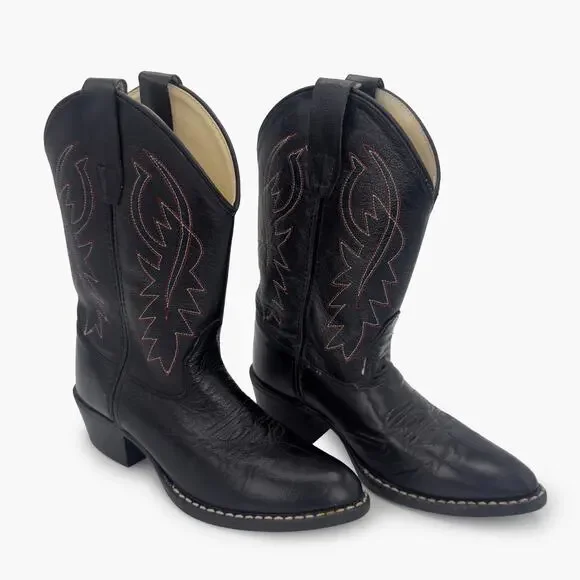 OLD WEST Jama 8110 Unisex Kids J Toe Leather Cowboy Boots (Black | Size 13/1) - Picture 6 of 8
